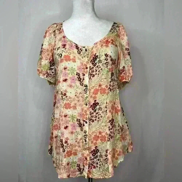 Free People Callie Tunic Top‎ Floral Boho Scoop Neck Size XS - Picture 1 of 5